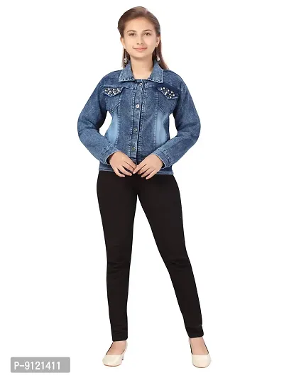 Stylish Fancy Denim Solid Blue Color Jacket For Girls-thumb0