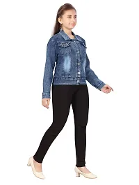 Stylish Fancy Denim Solid Blue Color Jacket For Girls-thumb1