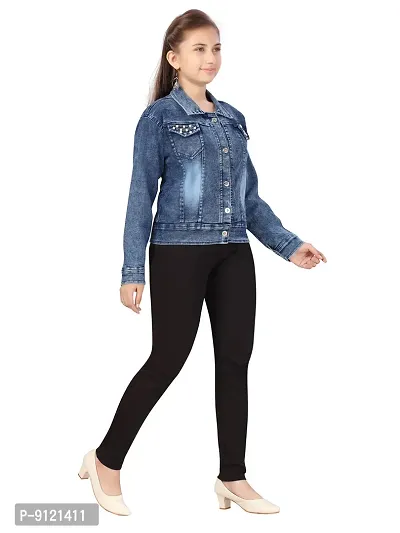 Stylish Fancy Denim Solid Blue Color Jacket For Girls-thumb2