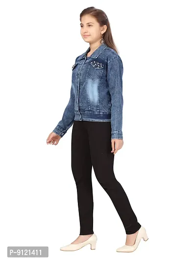 Stylish Fancy Denim Solid Blue Color Jacket For Girls-thumb3