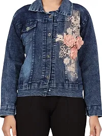 Stylish Fancy Denim Self Pattern Floral work Blue Color Jacket For Girls-thumb4