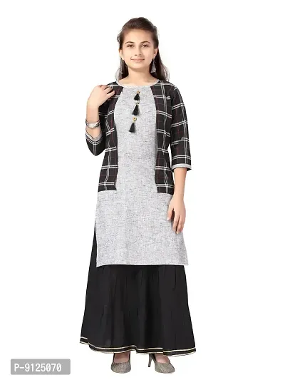 Stylish Fancy Cotton Black Color Party Wear Kurti Skirt Set For Girls-thumb0
