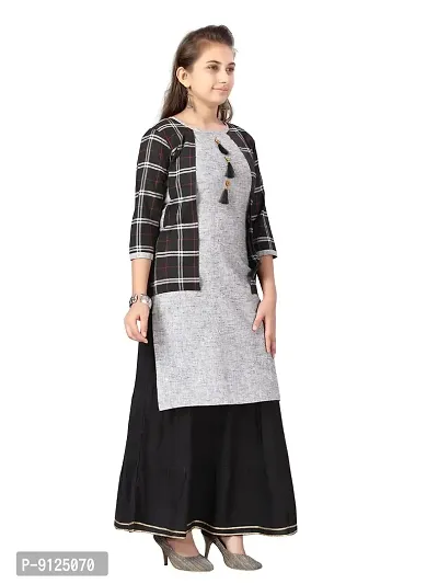 Stylish Fancy Cotton Black Color Party Wear Kurti Skirt Set For Girls-thumb2