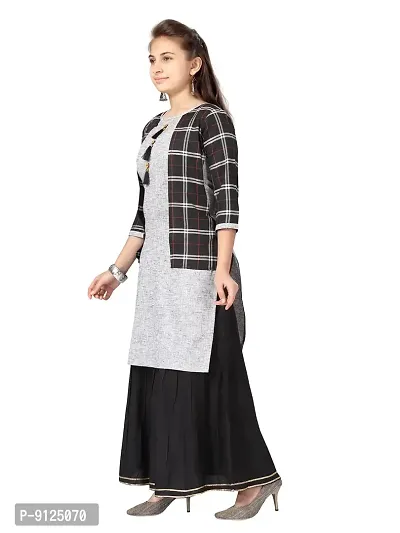Stylish Fancy Cotton Black Color Party Wear Kurti Skirt Set For Girls-thumb3