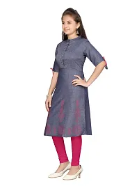 Stylish Fancy Cotton Blue-White Colour Pure Cotton Kurti Legging Set For Girls-thumb2