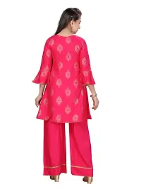 Stylish Fancy Cotton Rani Colour Cotton Kurti Palazzo Set For Girls-thumb3