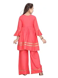 Stylish Fancy Cotton Gajri Colour Cotton Kurti Palazzo Set For Girls-thumb3