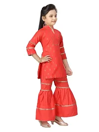 Stylish Fancy Cotton Gajri Color Kurti Sharara Set For Girls-thumb1