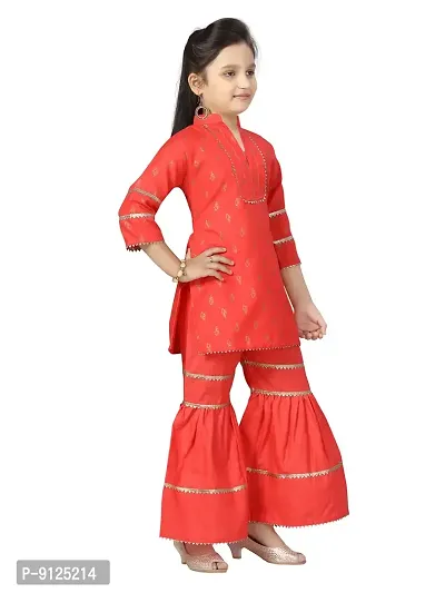 Stylish Fancy Cotton Gajri Color Kurti Sharara Set For Girls-thumb2