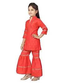 Stylish Fancy Cotton Gajri Color Kurti Sharara Set For Girls-thumb2