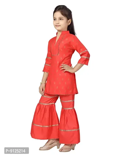 Stylish Fancy Cotton Gajri Color Kurti Sharara Set For Girls-thumb3