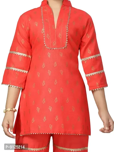 Stylish Fancy Cotton Gajri Color Kurti Sharara Set For Girls-thumb5