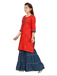 Stylish Fancy Cotton Red-Teal Party Wear Kurti Sharara Set For Girls-thumb2
