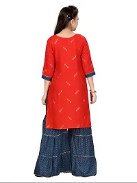 Stylish Fancy Cotton Red-Teal Party Wear Kurti Sharara Set For Girls-thumb3