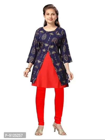 Stylish Fancy Cotton Navy Blue-Red Party Wear Kurti For Girls-thumb0