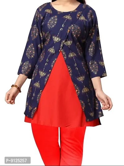 Stylish Fancy Cotton Navy Blue-Red Party Wear Kurti For Girls-thumb5