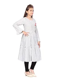 Stylish Fancy Cotton Grey Round Neck Striped Kurti For Girls-thumb1