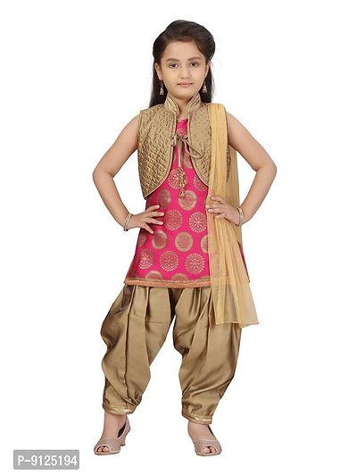Stylish Fancy Silk Rani-Gold Colour Suit Salwar Set For Girls-thumb0