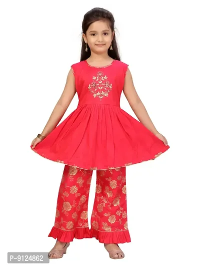 Stylish Fancy Silk Rani Colour Suit Set For Girls