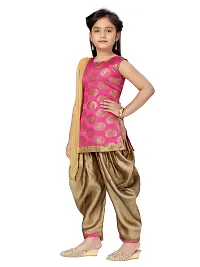 Stylish Fancy Silk Rani-Gold Self Design Patiala Kurti Set For Girls-thumb2