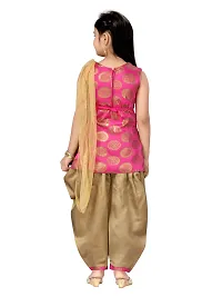 Stylish Fancy Silk Rani-Gold Self Design Patiala Kurti Set For Girls-thumb3
