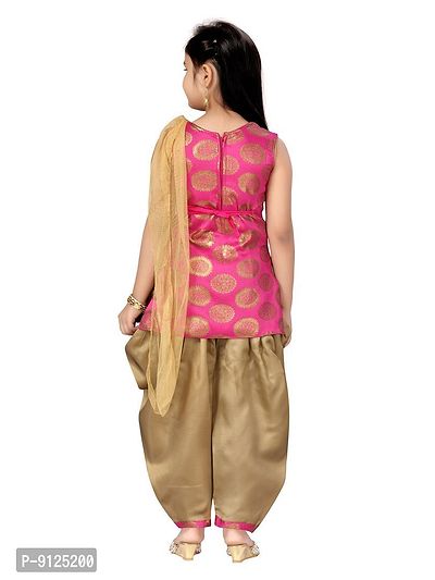 Stylish Fancy Silk Rani-Gold Self Design Patiala Kurti Set For Girls-thumb4
