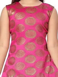 Stylish Fancy Silk Rani-Gold Self Design Patiala Kurti Set For Girls-thumb4