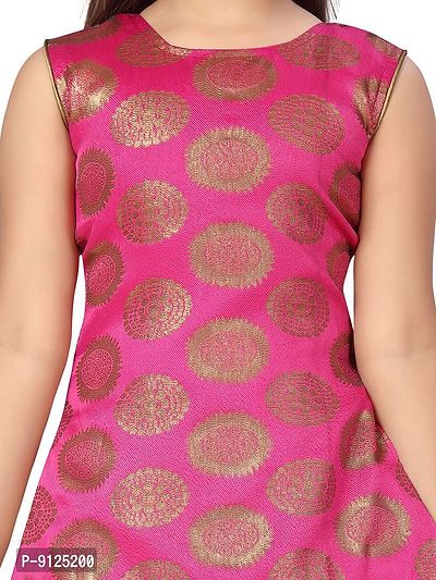 Stylish Fancy Silk Rani-Gold Self Design Patiala Kurti Set For Girls-thumb5