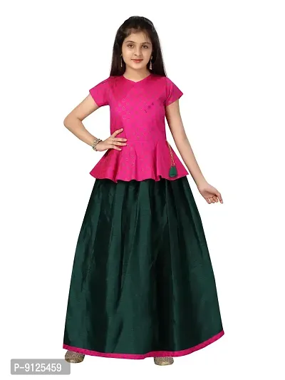 Stylish Fancy Silk Rani-Rama Lehenga Choli Set For Girls