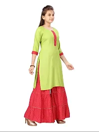 Stylish Fancy Cotton Green-Rani Party Wear Kurti Sharara Set For Girls-thumb1