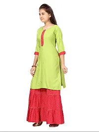Stylish Fancy Cotton Green-Rani Party Wear Kurti Sharara Set For Girls-thumb2