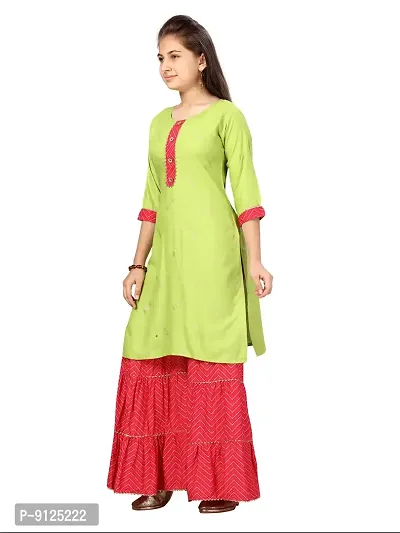 Stylish Fancy Cotton Green-Rani Party Wear Kurti Sharara Set For Girls-thumb3