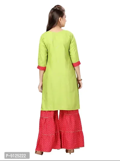 Stylish Fancy Cotton Green-Rani Party Wear Kurti Sharara Set For Girls-thumb4