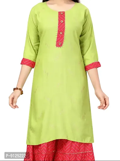 Stylish Fancy Cotton Green-Rani Party Wear Kurti Sharara Set For Girls-thumb5