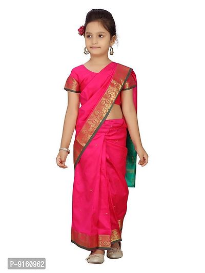 Stylish Fancy Silk Rani Colour Saari For Girls-thumb0