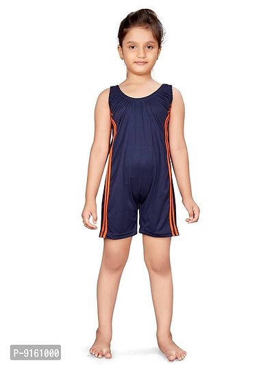 Stylish Fancy Nylon Navy Blue Color Swim Suit Set For Girls-thumb0