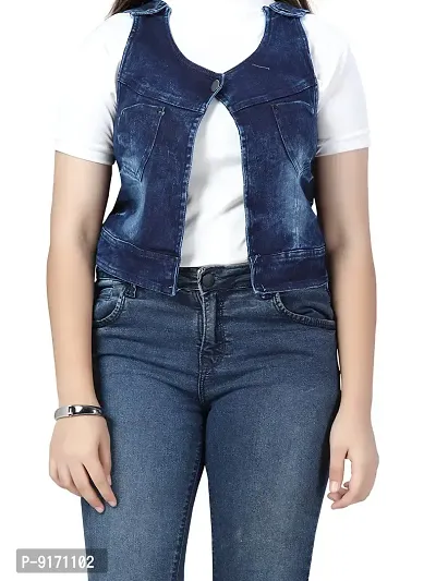 Stylish Fancy Cotton Solid Party Wear Denim Jacket For Girls-thumb5