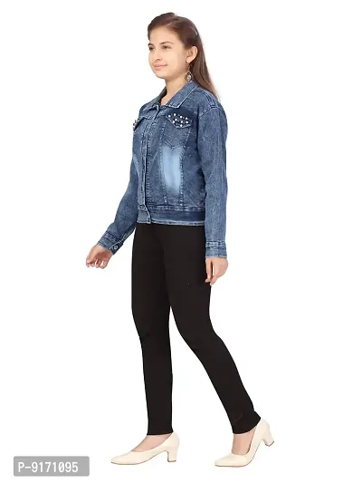 Stylish Fancy Solid Blue Color Denim Jacket For Girls-thumb3