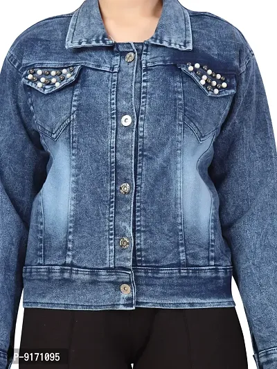 Stylish Fancy Solid Blue Color Denim Jacket For Girls-thumb5