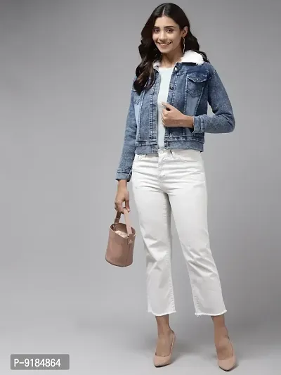 Stylish Fancy Solid Blue Color Denim Jacket For Women-thumb5