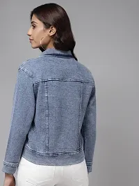 Stylish Fancy Solid Blue Color Denim Jacket For Women-thumb3