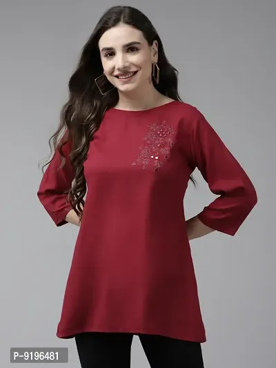 Stylish Fancy Georgette Embroidered Maroon Color Georgette Embroidery Top For Women-thumb0