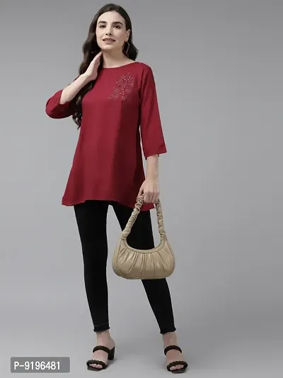 Stylish Fancy Georgette Embroidered Maroon Color Georgette Embroidery Top For Women-thumb5