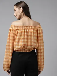 Stylish Fancy Georgette Checked Yellow Color Georgette Off Shoulder Top For Women-thumb3