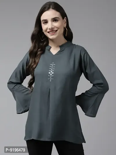 Stylish Fancy Georgette Embroidered Grey Color Georgette Embroidery Top For Women-thumb0