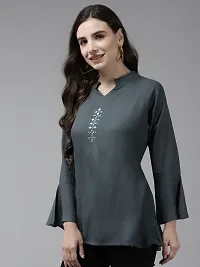 Stylish Fancy Georgette Embroidered Grey Color Georgette Embroidery Top For Women-thumb2