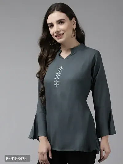 Stylish Fancy Georgette Embroidered Grey Color Georgette Embroidery Top For Women-thumb3