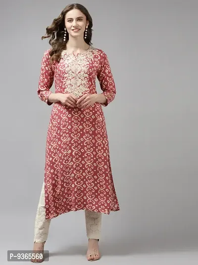 Beautiful  Pink Coloured Cotton Embroidery/ Printed Kurti For Women
