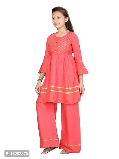 Aarika Girls Gajri Colour Cotton kurti Palazzo Set-thumb3
