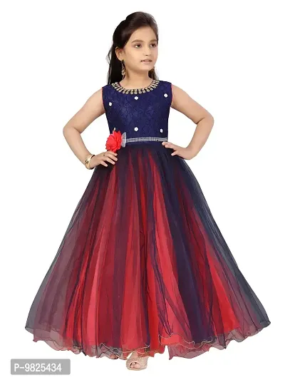 Fabulous Navy Blue Polyester Solid A-Line Dress For Girls